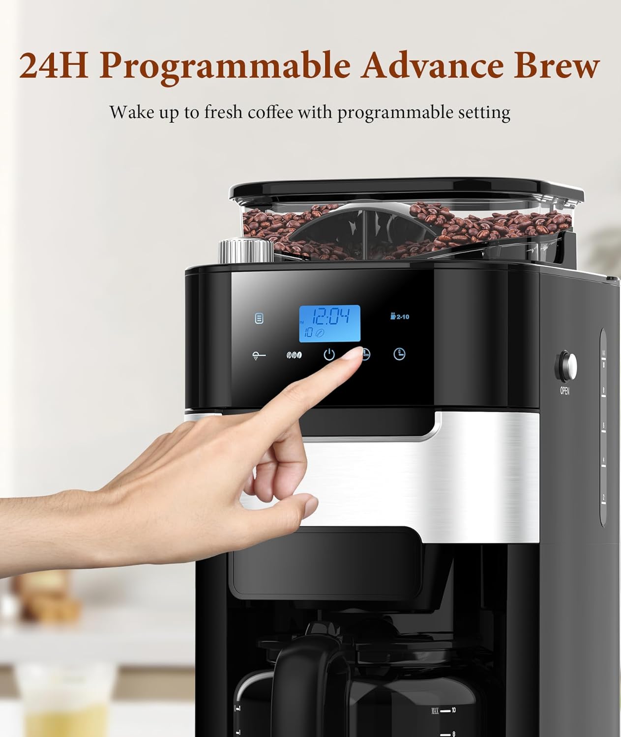 Kismile 10-Cup Drip Coffee Maker with Built-In Grinder