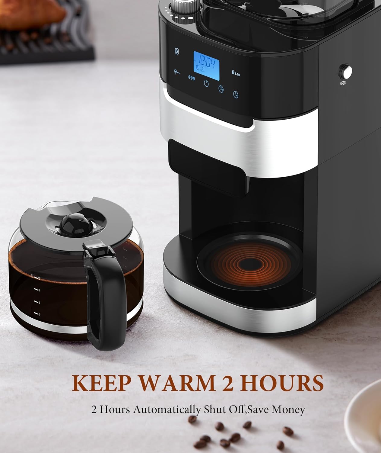 Kismile 10-Cup Drip Coffee Maker with Built-In Grinder