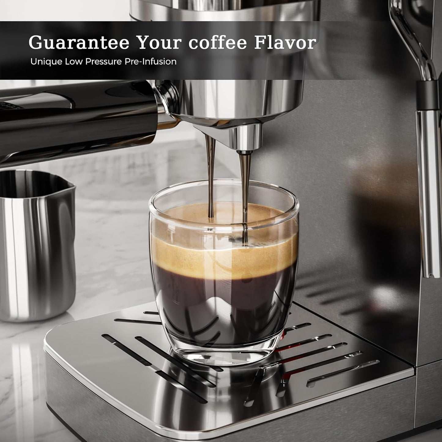 Kismile 20-Bar Espresso Machine with Built-in Grinder, CM8031