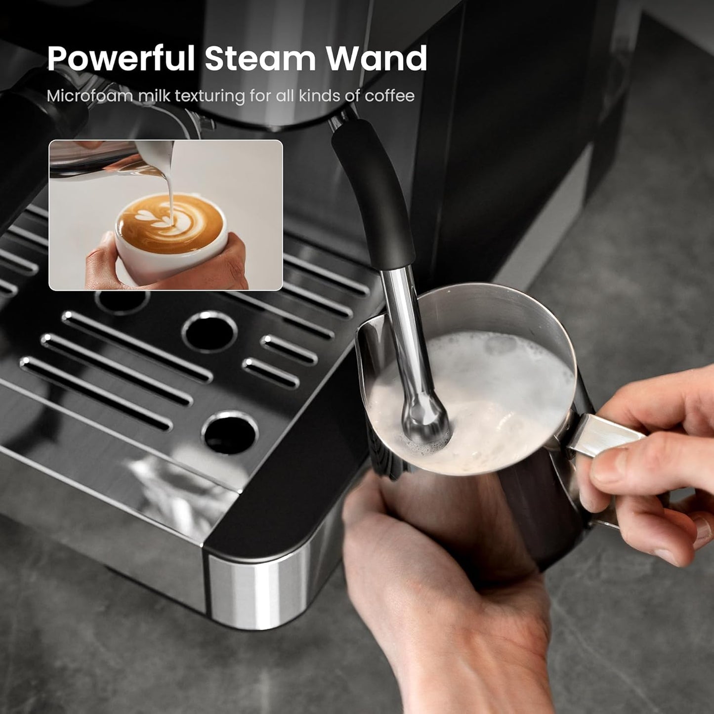 Kismile 20-Bar Espresso Machine with Built-in Grinder, CM8031