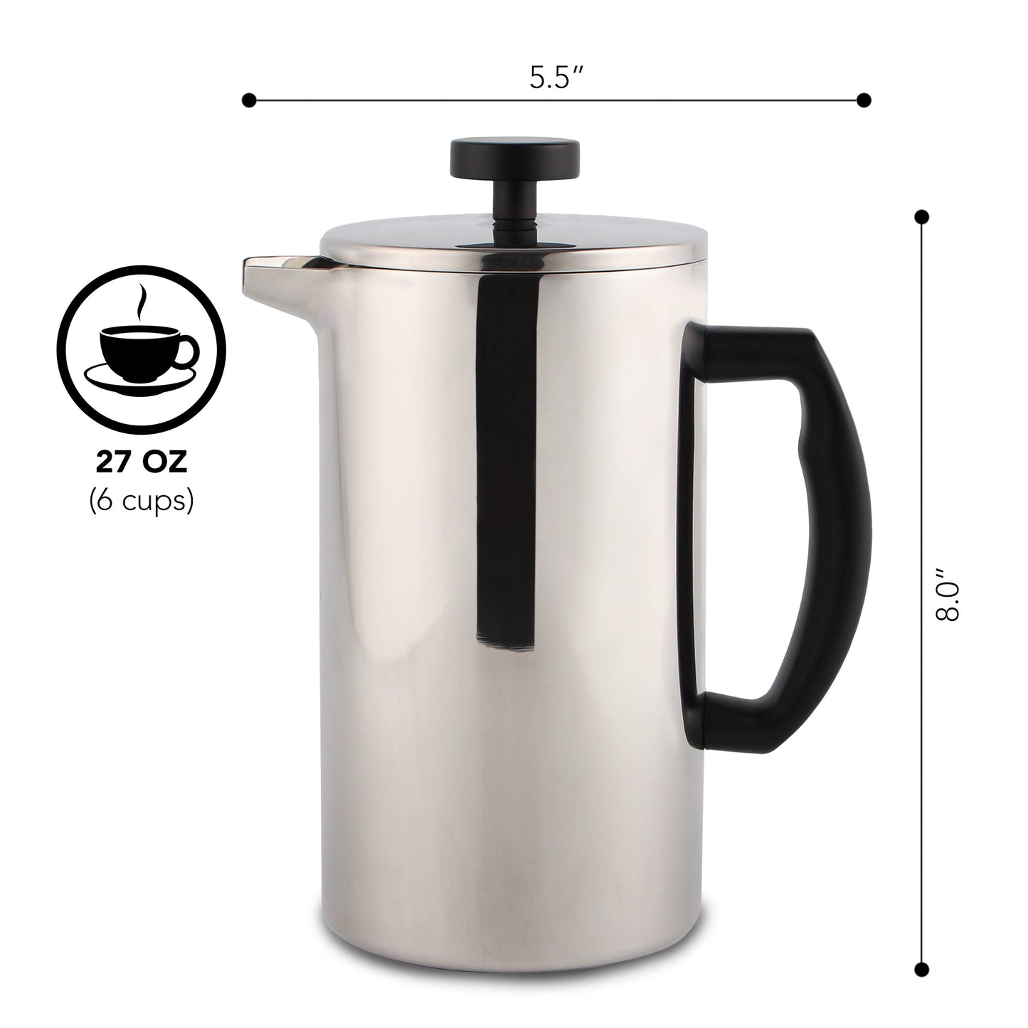 Kaffe Stainless Steel French Press Coffee Maker, KF1020