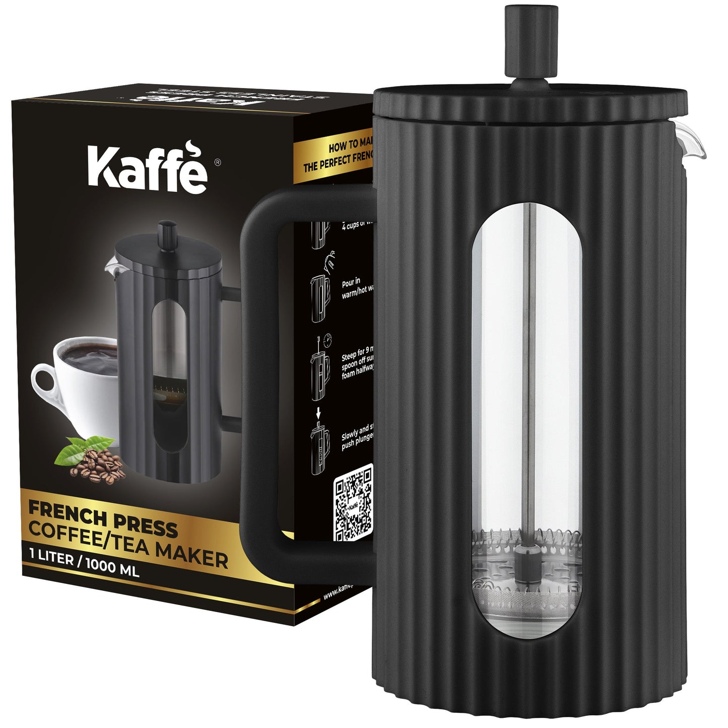 Kaffe Glass French Press Coffee Maker 800ml, Durable & Easy to Use, KF1111