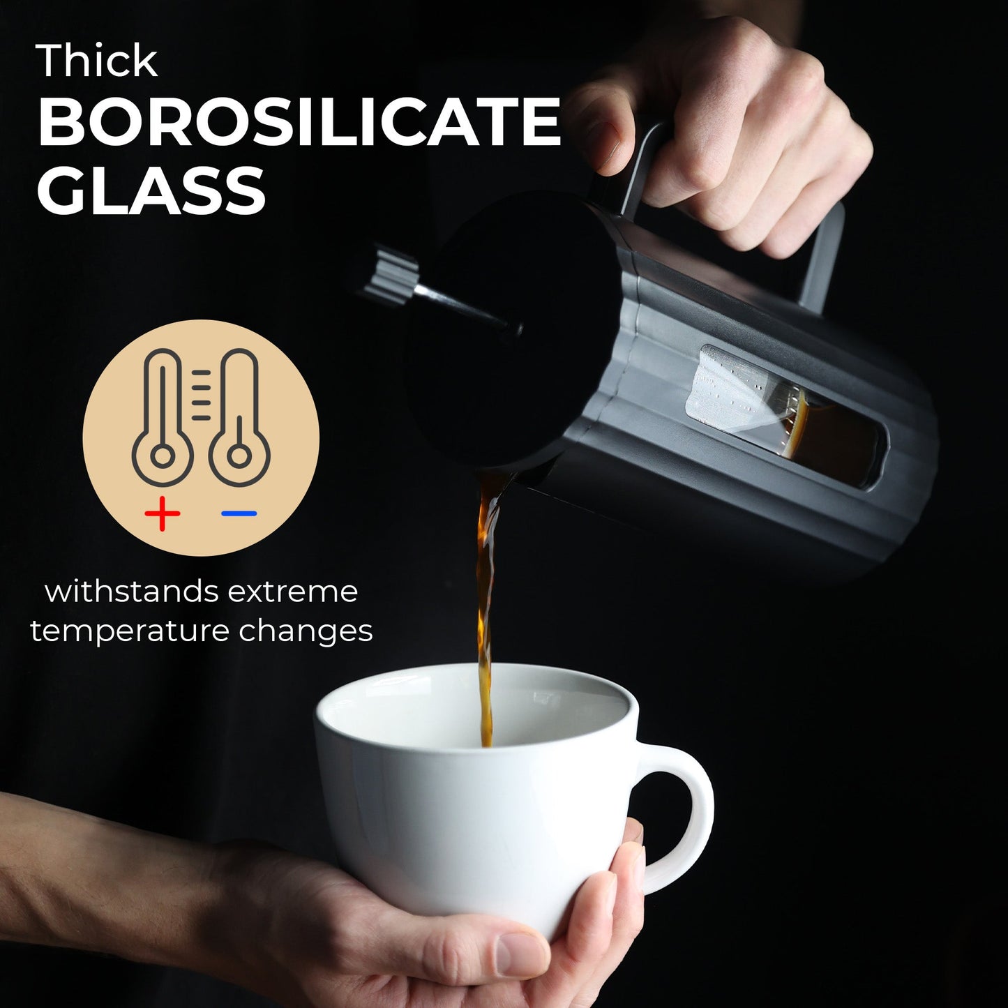 Kaffe Glass French Press Coffee Maker 800ml, Durable & Easy to Use, KF1111
