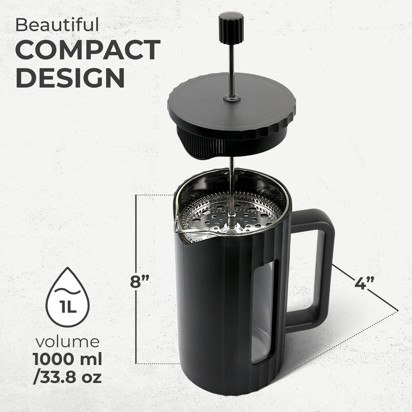 Kaffe Glass French Press Coffee Maker 800ml, Durable & Easy to Use, KF1111