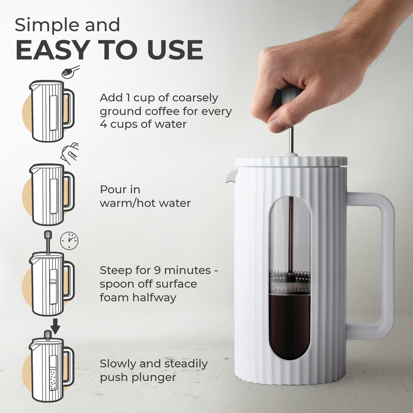 Kaffe Glass French Press (800ml) KF1114 – Durable Borosilicate Coffee Maker