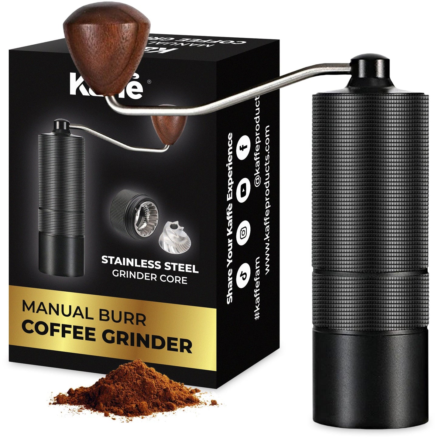 Kaffe Manual Coffee Grinder KF2071 – Portable Hand Crank Burr Mill