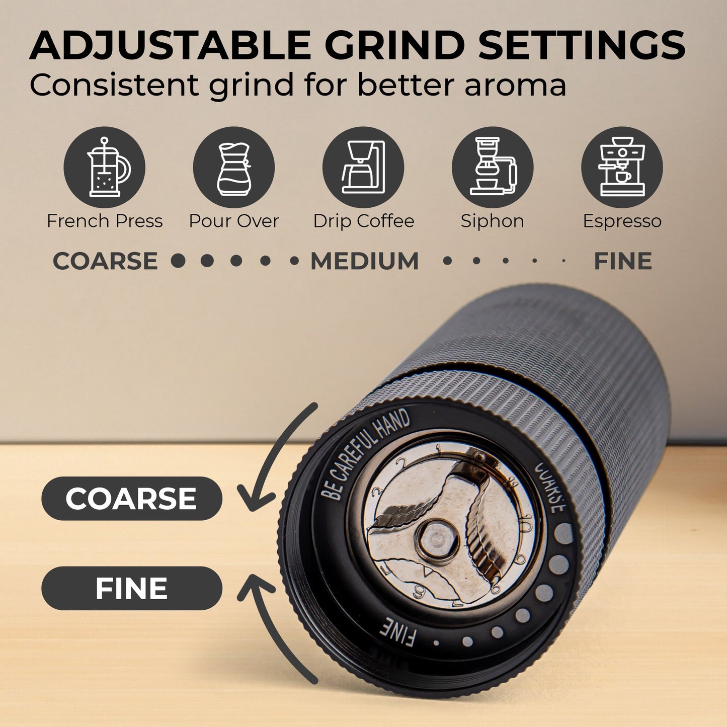 Kaffe Manual Coffee Grinder KF2071 – Portable Hand Crank Burr Mill