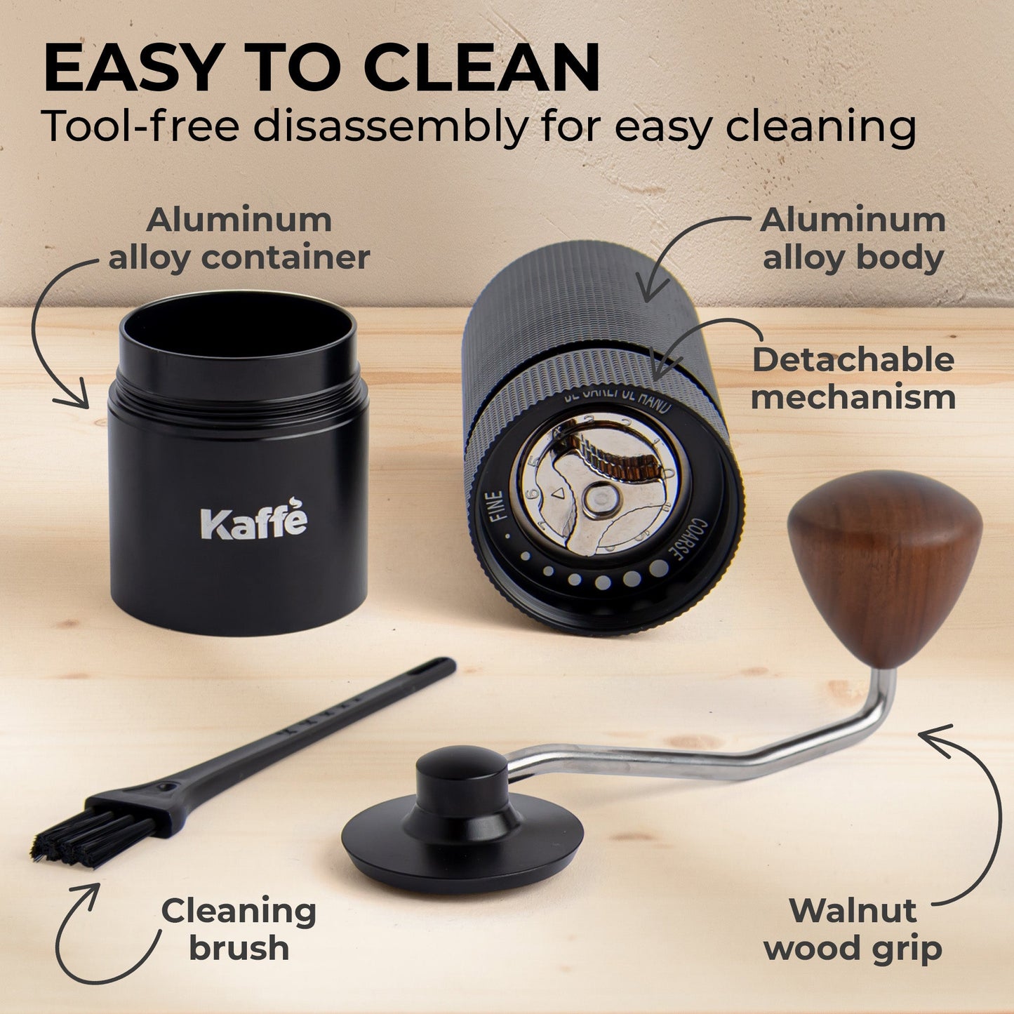 Kaffe Manual Coffee Grinder KF2071 – Portable Hand Crank Burr Mill