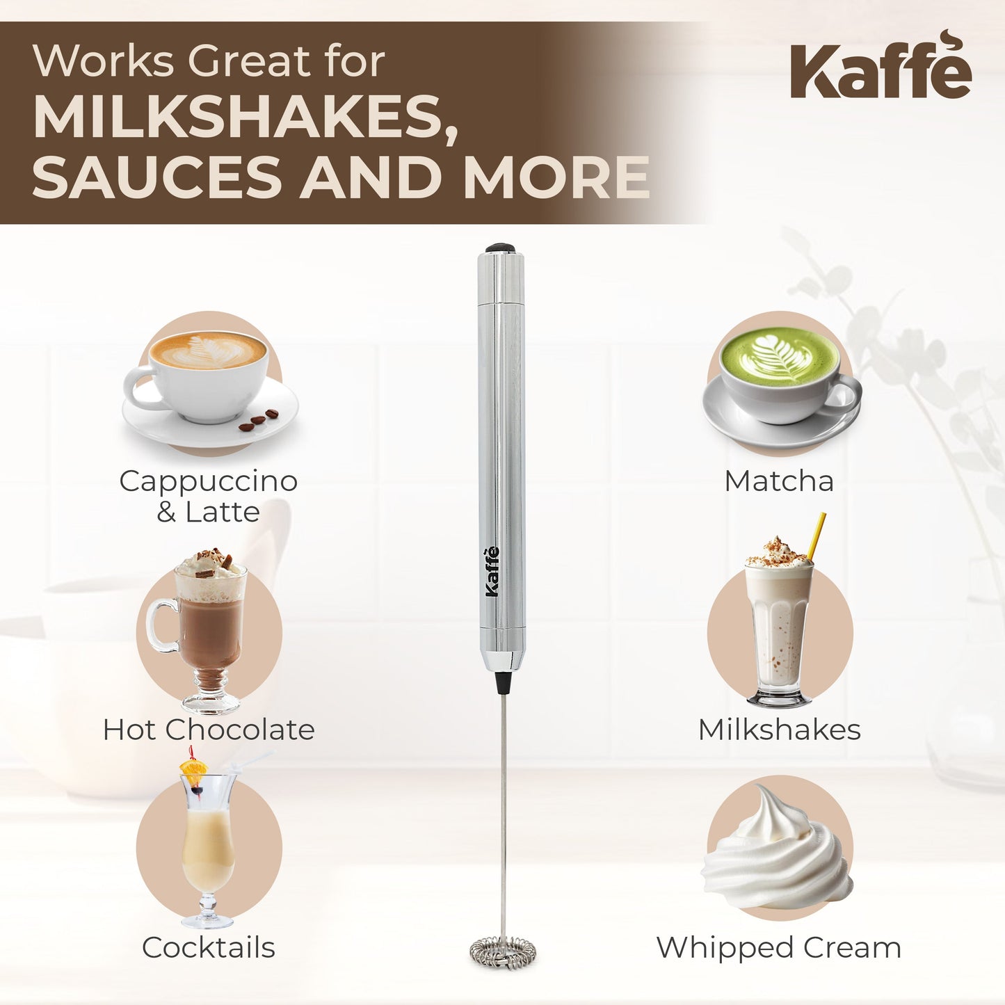 Kaffe Handheld Milk Frother KF6020NS – Portable Electric Foam Maker