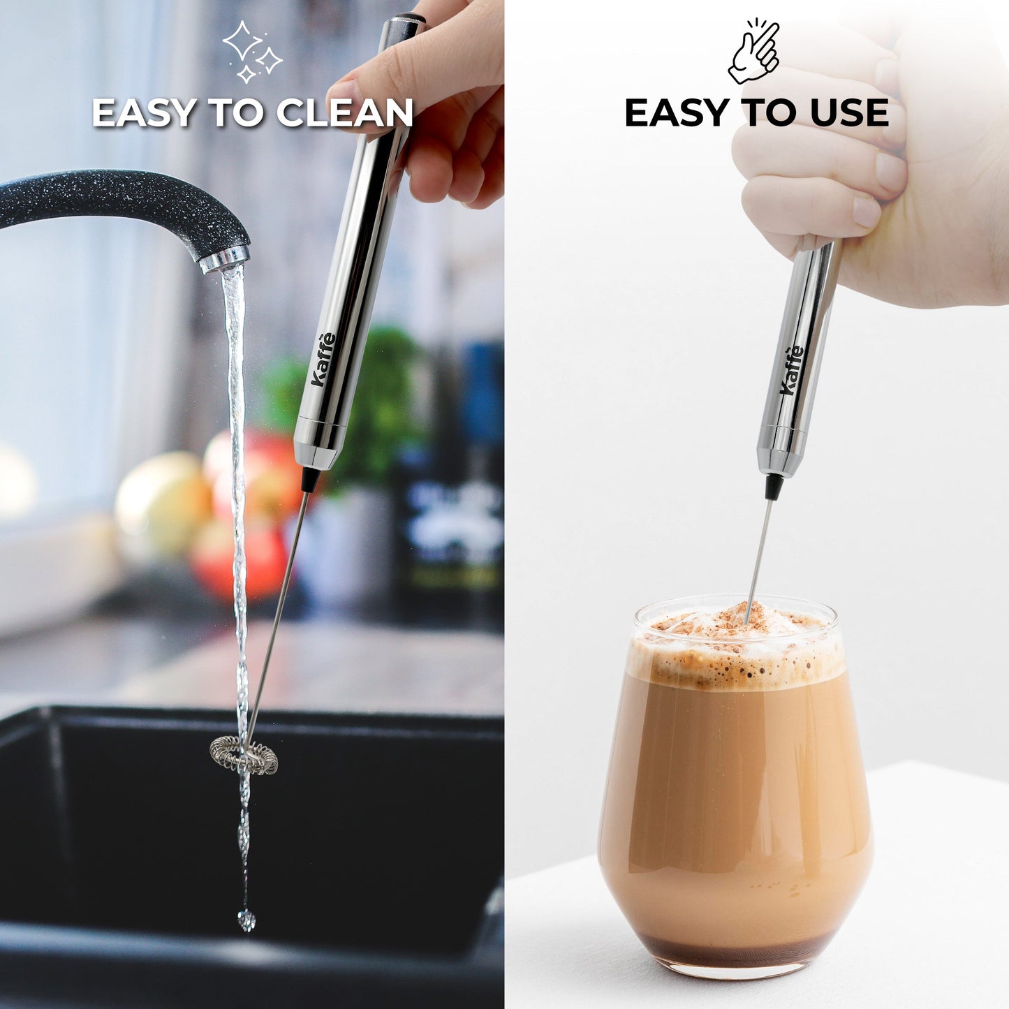 Kaffe Handheld Milk Frother KF6020NS – Portable Electric Foam Maker