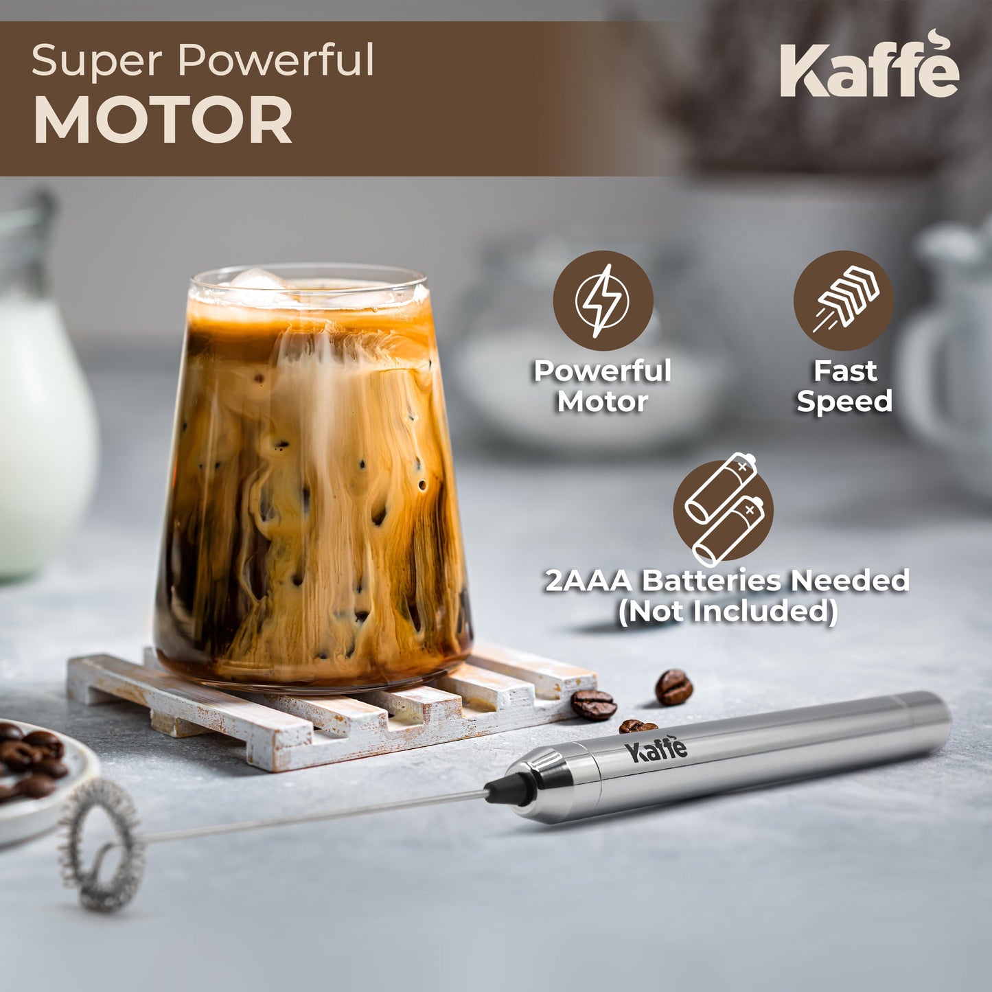 Kaffe Handheld Milk Frother KF6020NS – Portable Electric Foam Maker
