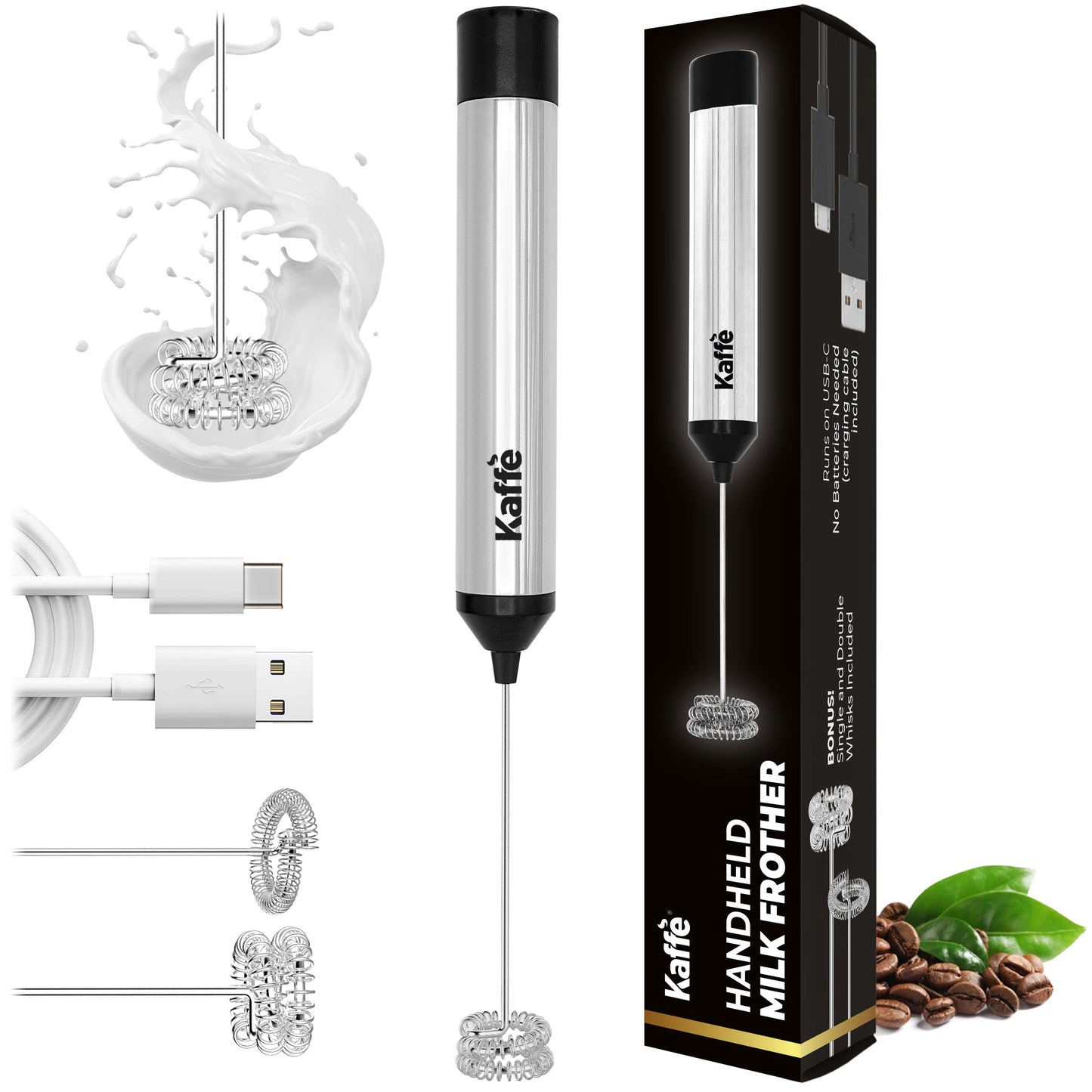 Kaffe Handheld Milk Frother KF6022NS – USB Rechargeable Foam Maker