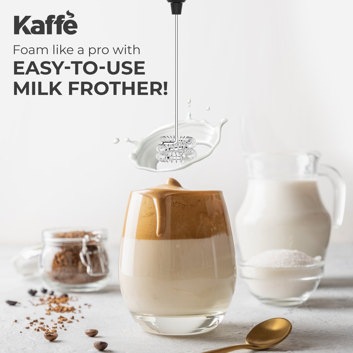 Kaffe Handheld Milk Frother KF6022NS – USB Rechargeable Foam Maker