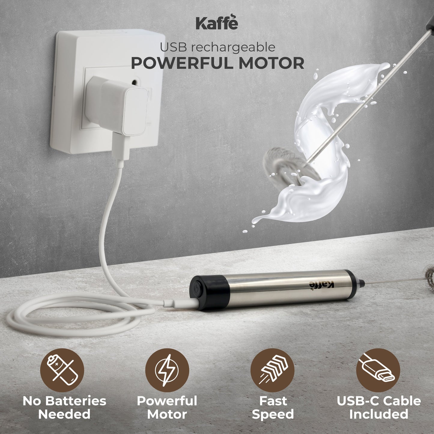 Kaffe Handheld Milk Frother KF6022NS – USB Rechargeable Foam Maker