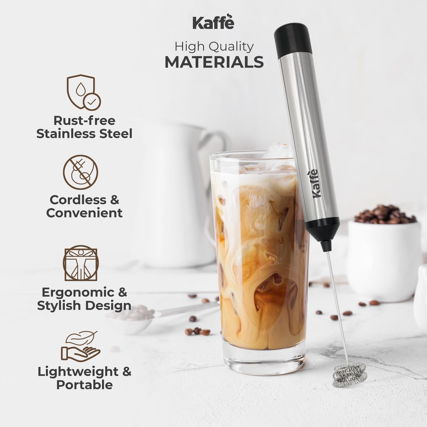 Kaffe Handheld Milk Frother KF6022NS – USB Rechargeable Foam Maker