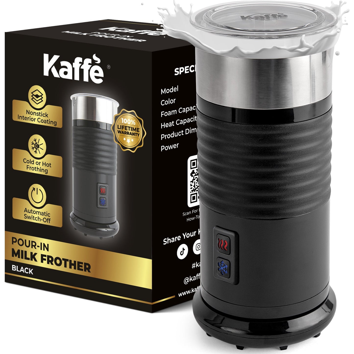 Kaffe Pour-In Milk Frother KF6061 – Hot & Cold Foam Maker with Silicone Base