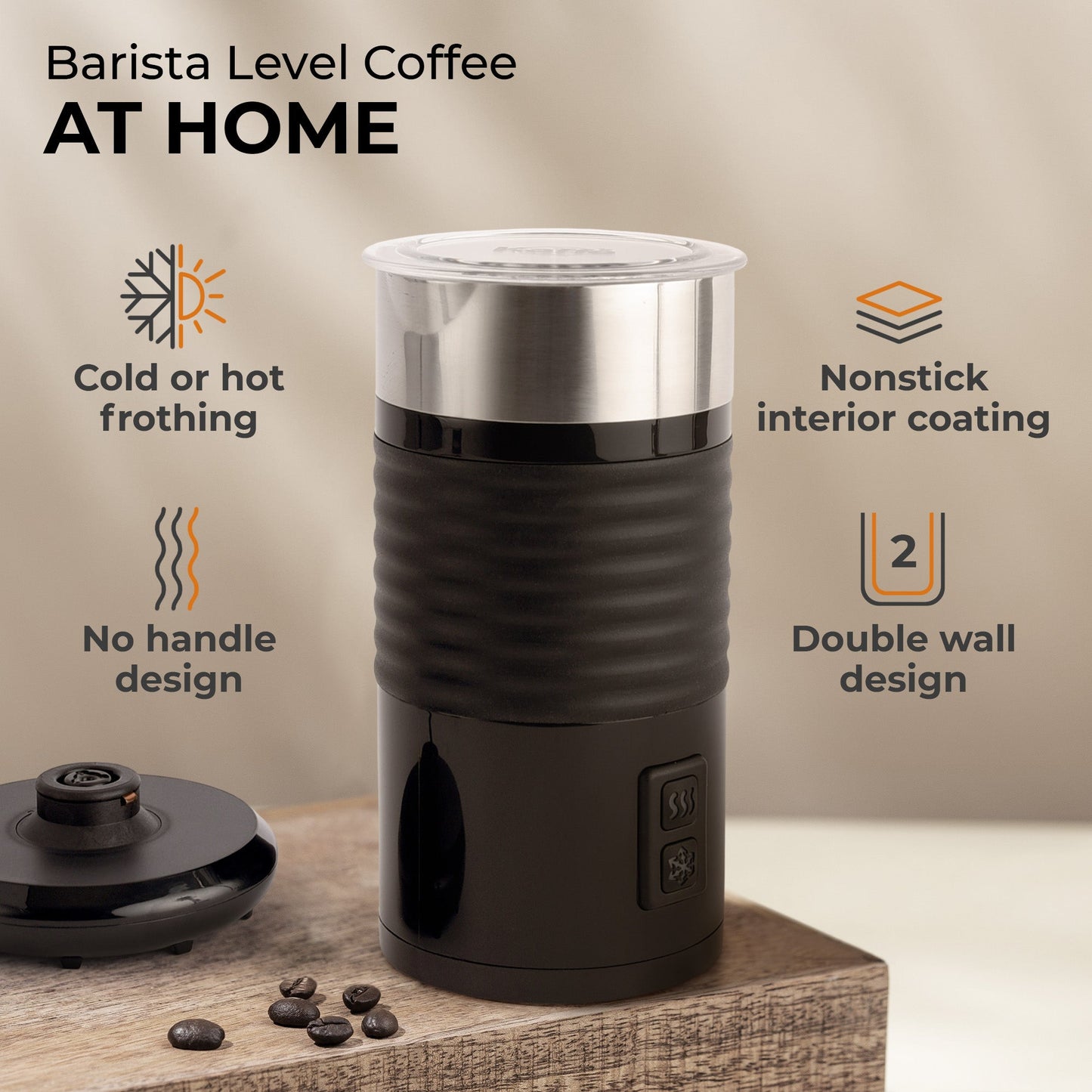 Kaffe Pour-In Milk Frother KF6061 – Hot & Cold Foam Maker with Silicone Base