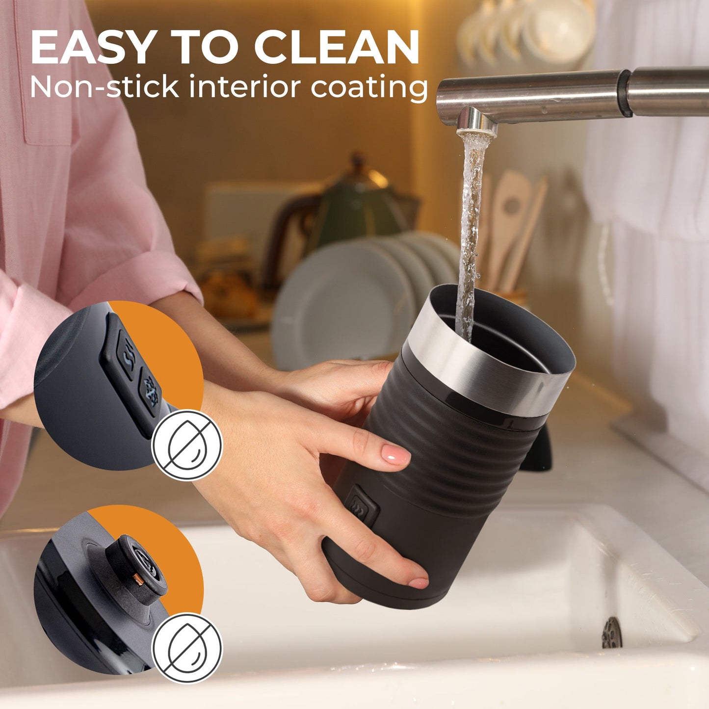 Kaffe Pour-In Milk Frother KF6061 – Hot & Cold Foam Maker with Silicone Base