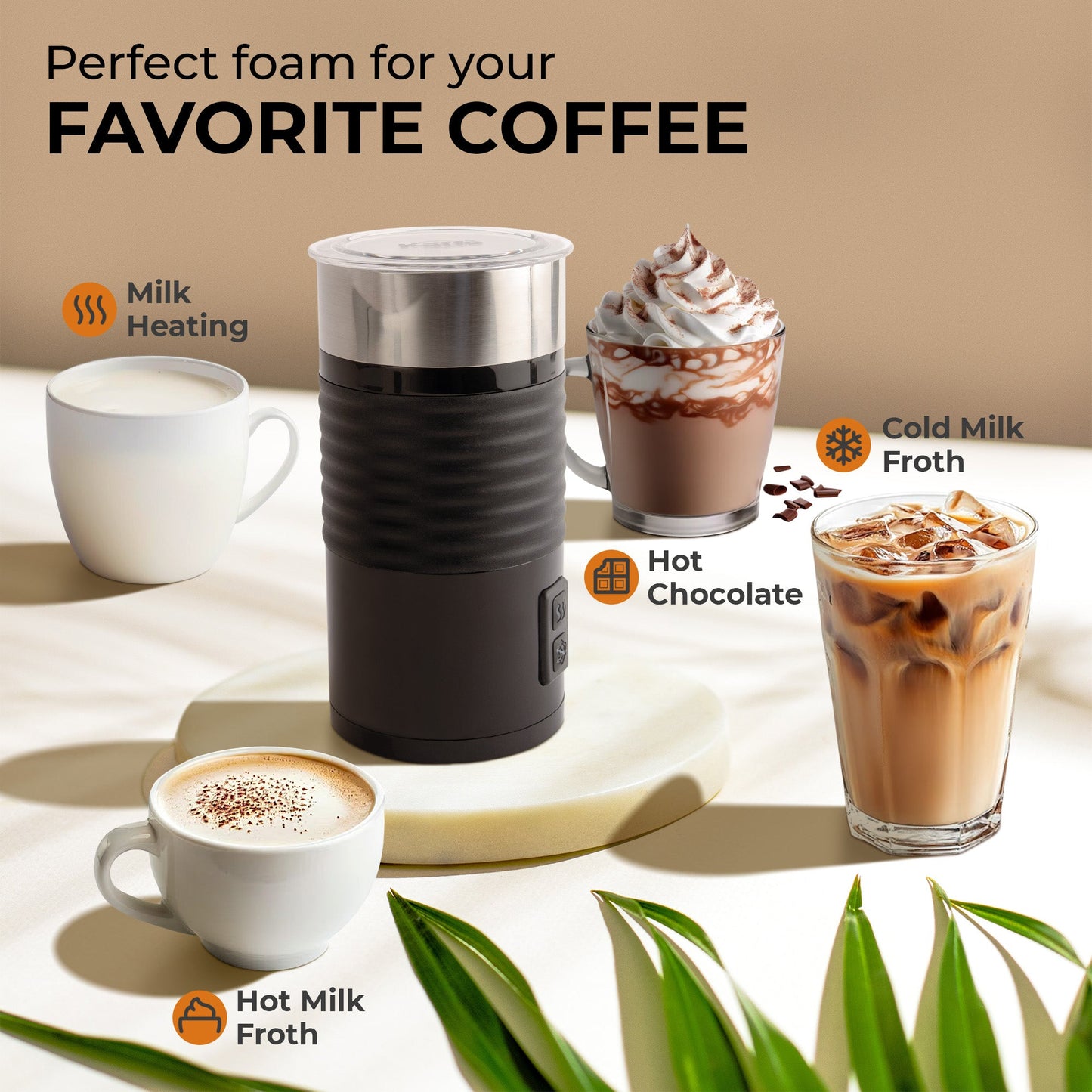 Kaffe Pour-In Milk Frother KF6061 – Hot & Cold Foam Maker with Silicone Base