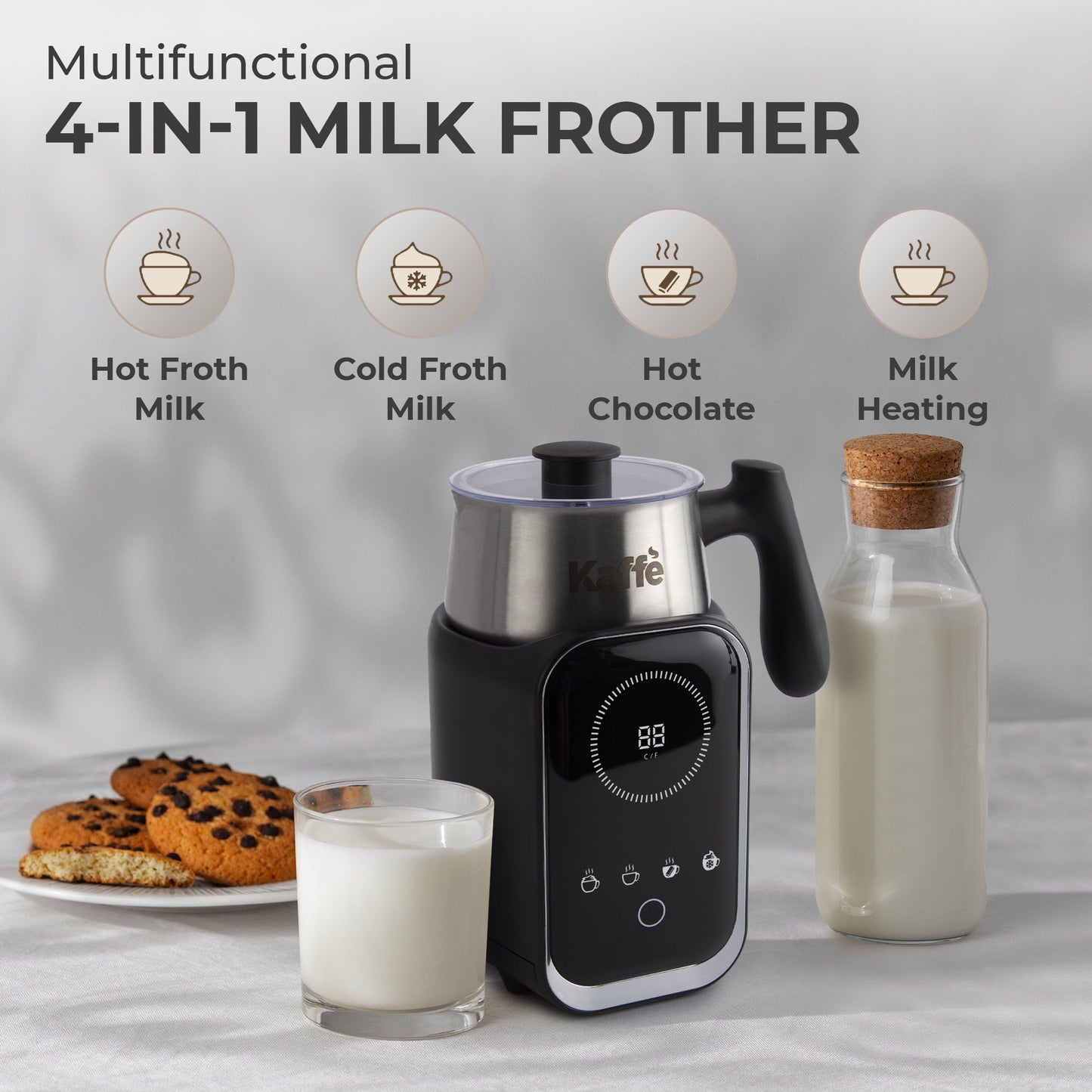 Kaffe Pour-In Premium Milk Frother KF6075 – Digital Screen Hot & Cold Foam Maker