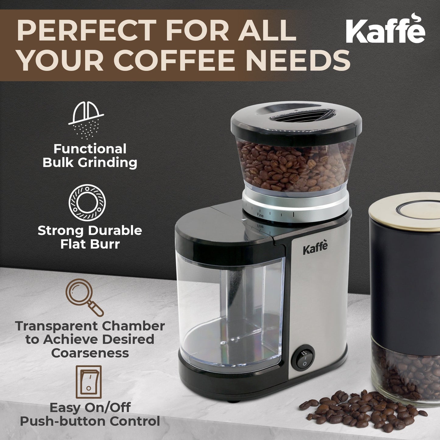 Kaffe KF8022 Coffee Grinder | Uniform Burr Grinding, Compact Design