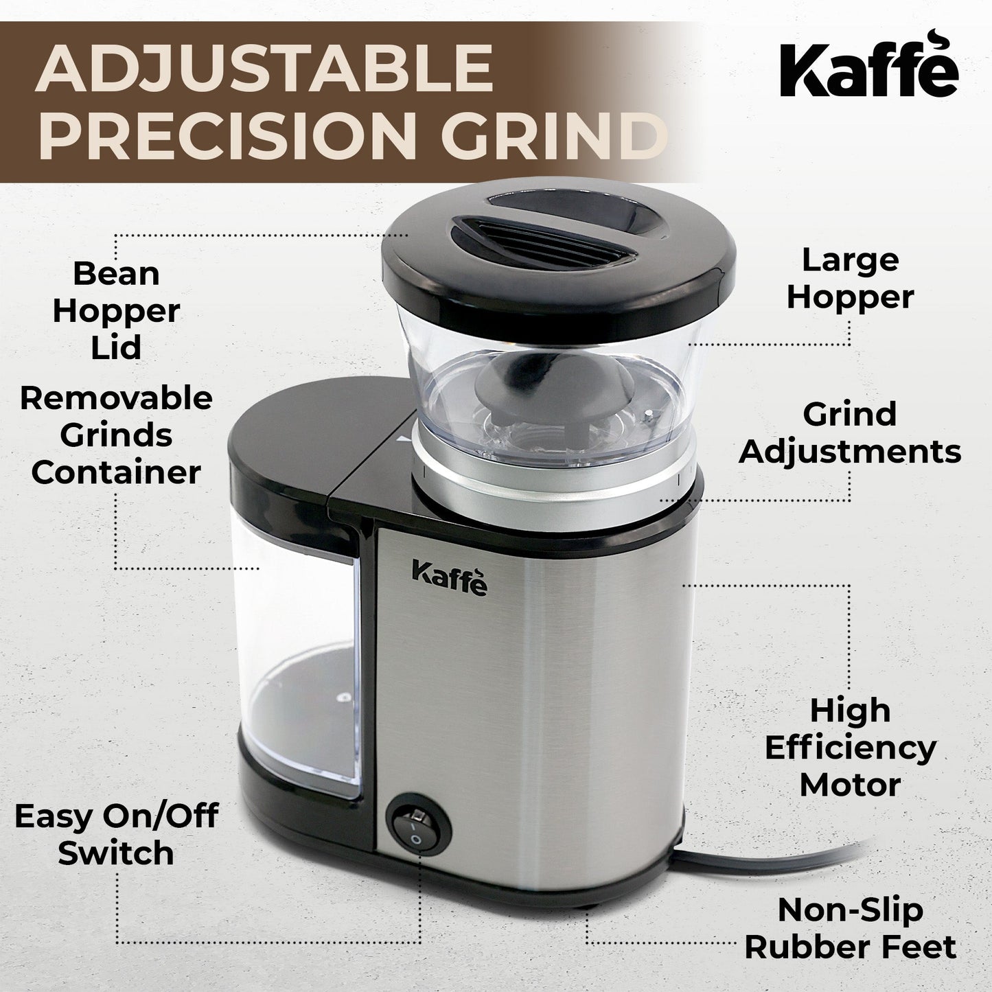 Kaffe KF8022 Coffee Grinder | Uniform Burr Grinding, Compact Design