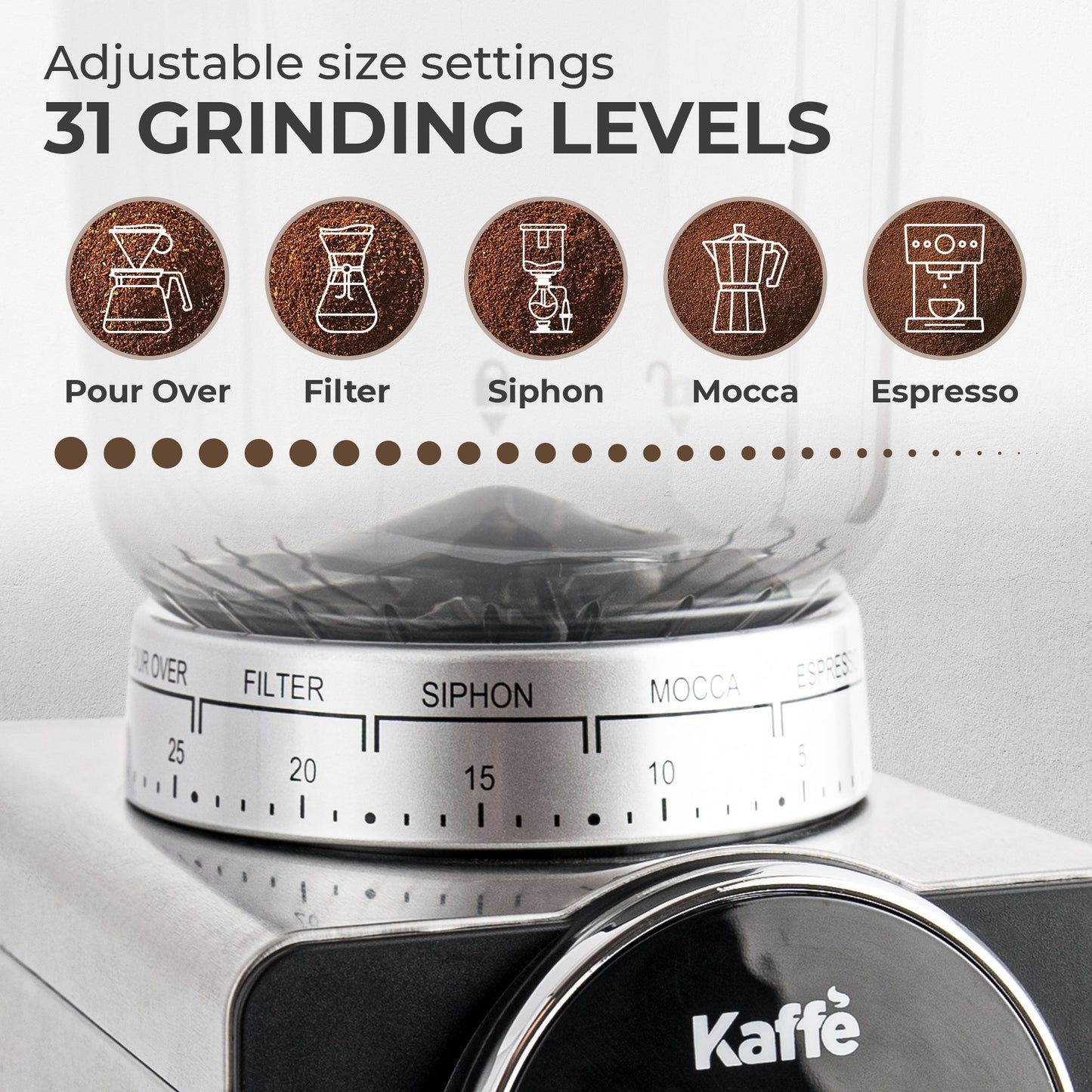 Kaffe KF8091 Burr Coffee Grinder – Adjustable for Espresso to French Press