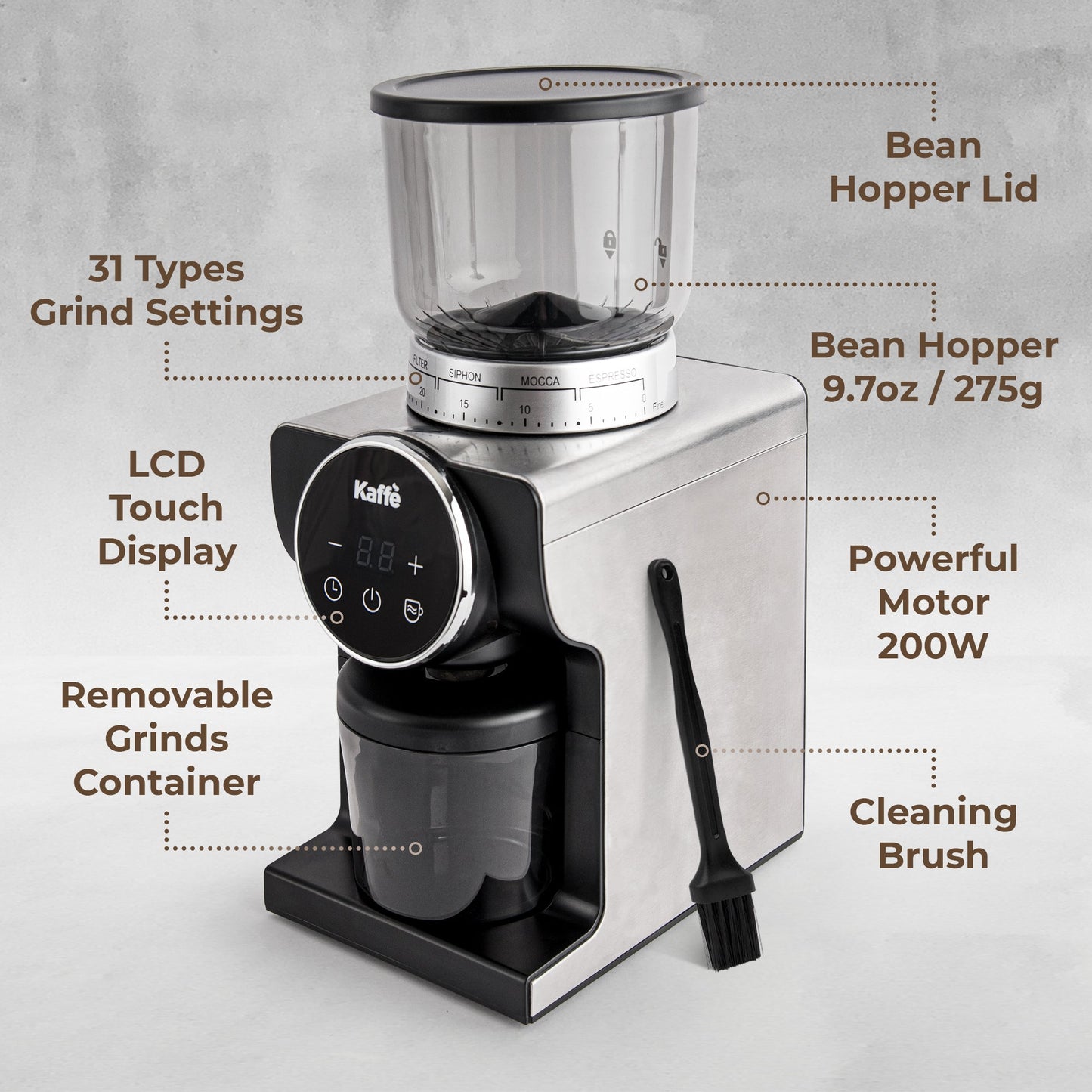 Kaffe KF8091 Burr Coffee Grinder – Adjustable for Espresso to French Press