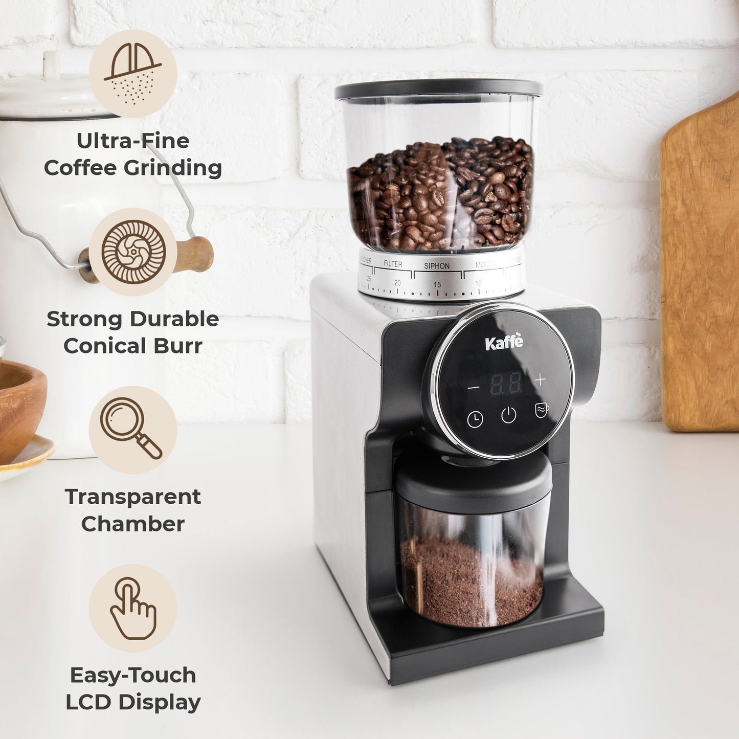 Kaffe KF8091 Burr Coffee Grinder – Adjustable for Espresso to French Press