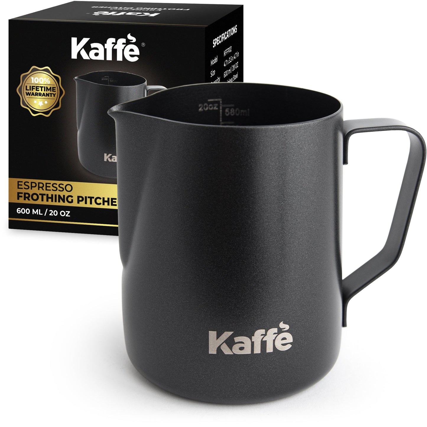 Kaffe Milk Frothing Pitcher 20oz (600ml) KFFP02 – Stainless Steel Jug