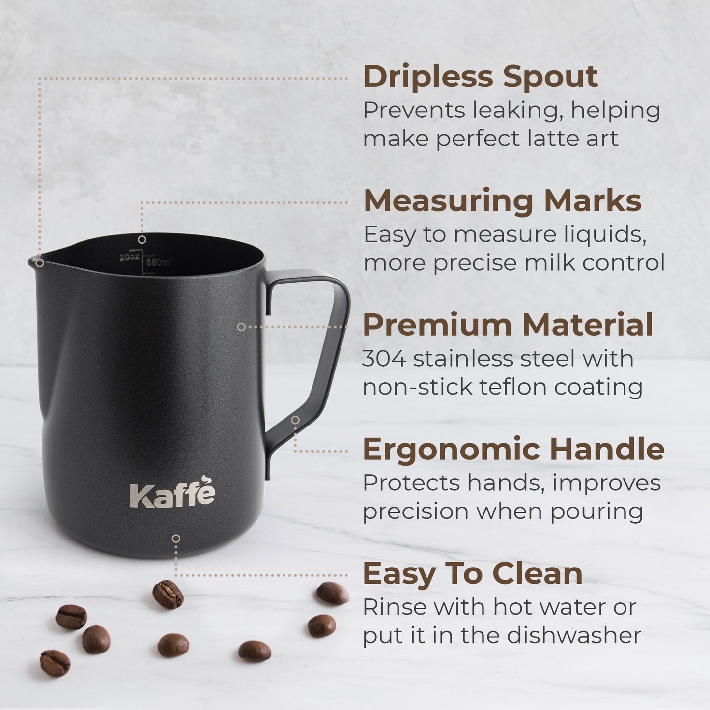 Kaffe Milk Frothing Pitcher 20oz (600ml) KFFP02 – Stainless Steel Jug