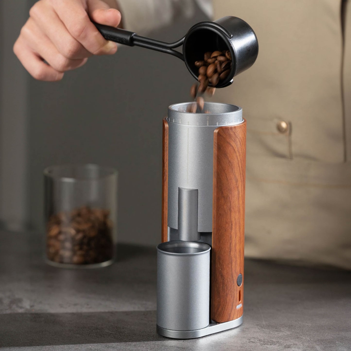 Lastaforest Rechargeable Coffee Grinder | Portable with Wood Cover
