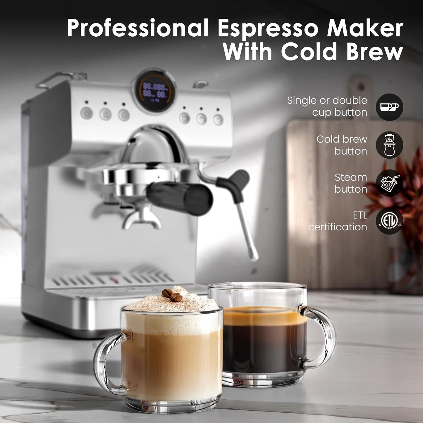Kismile 2-in-1 Espresso & Cold Brew Coffee Machine with Milk Frother