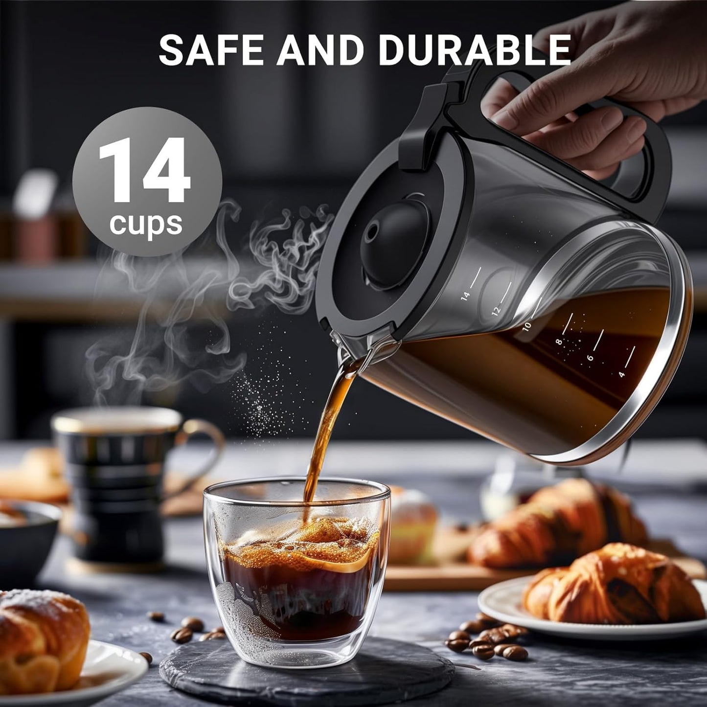 Kismile 14-Cup Programmable Coffee Maker, Large Capacity & Auto-Brew