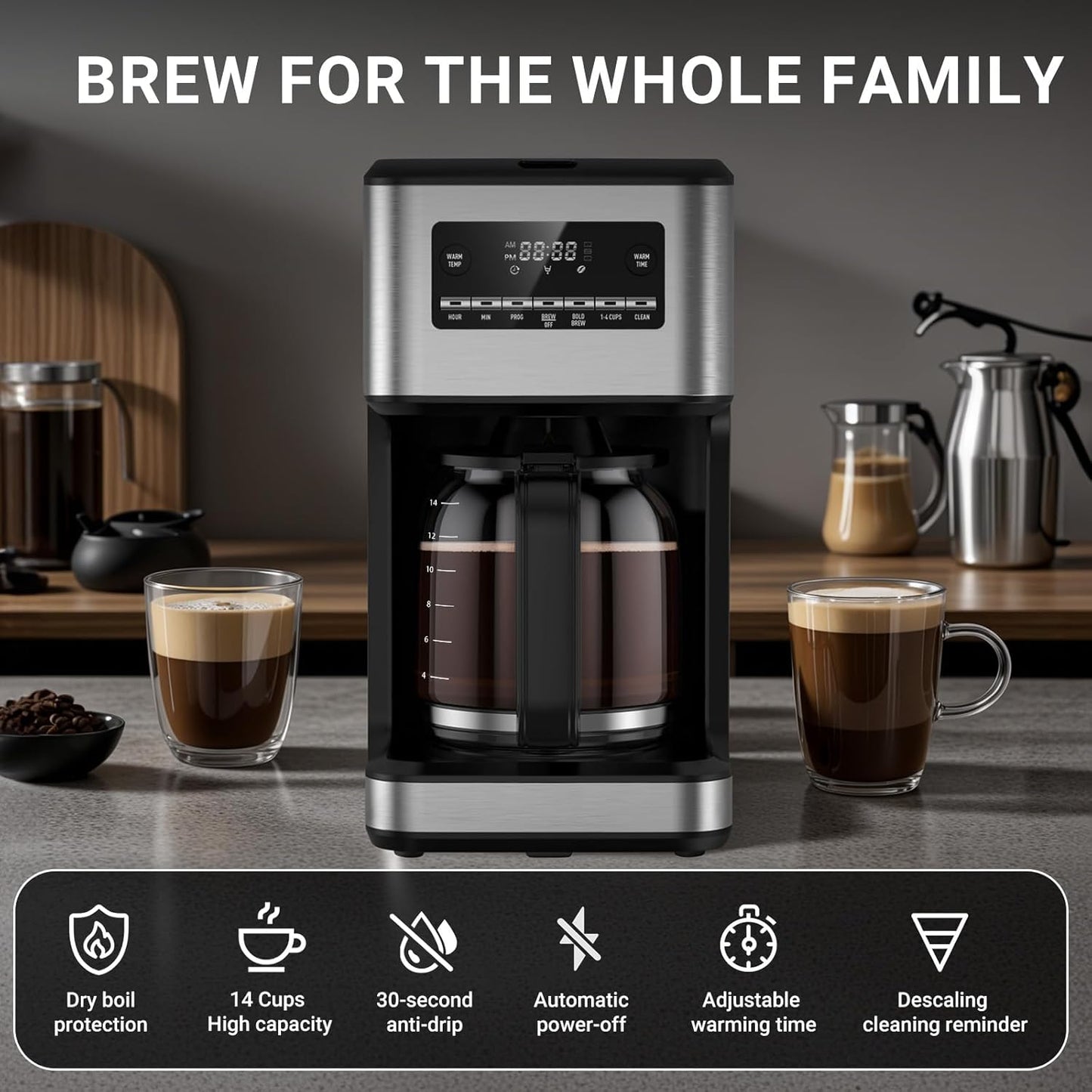 Kismile 14-Cup Programmable Coffee Maker, Large Capacity & Auto-Brew