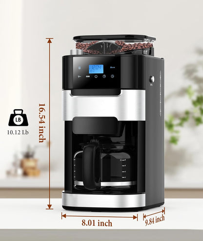Kismile 10-Cup Drip Coffee Maker with Built-In Grinder
