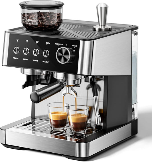 Kismile 20-Bar Espresso Machine with Built-in Grinder, CM8031