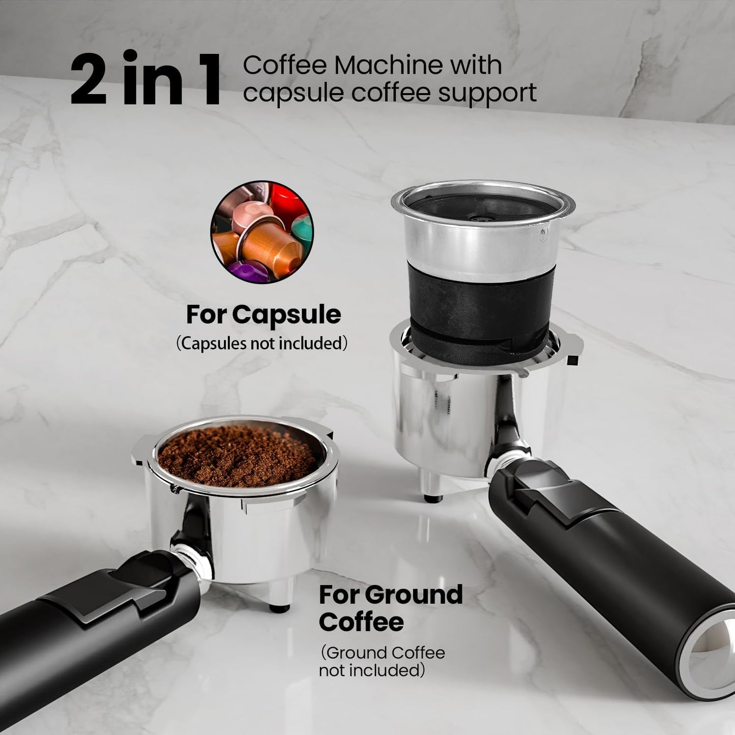 Kismile 3 in 1 Professional Espresso Maker with Dual Heating System & Capsule Compatible
