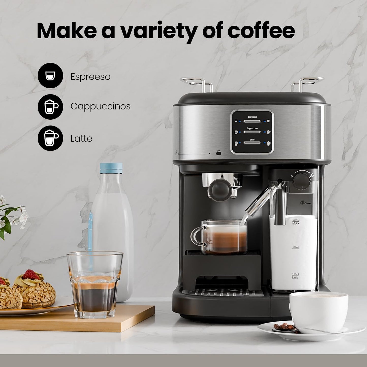 Kismile 3 in 1 Professional Espresso Maker with Dual Heating System & Capsule Compatible