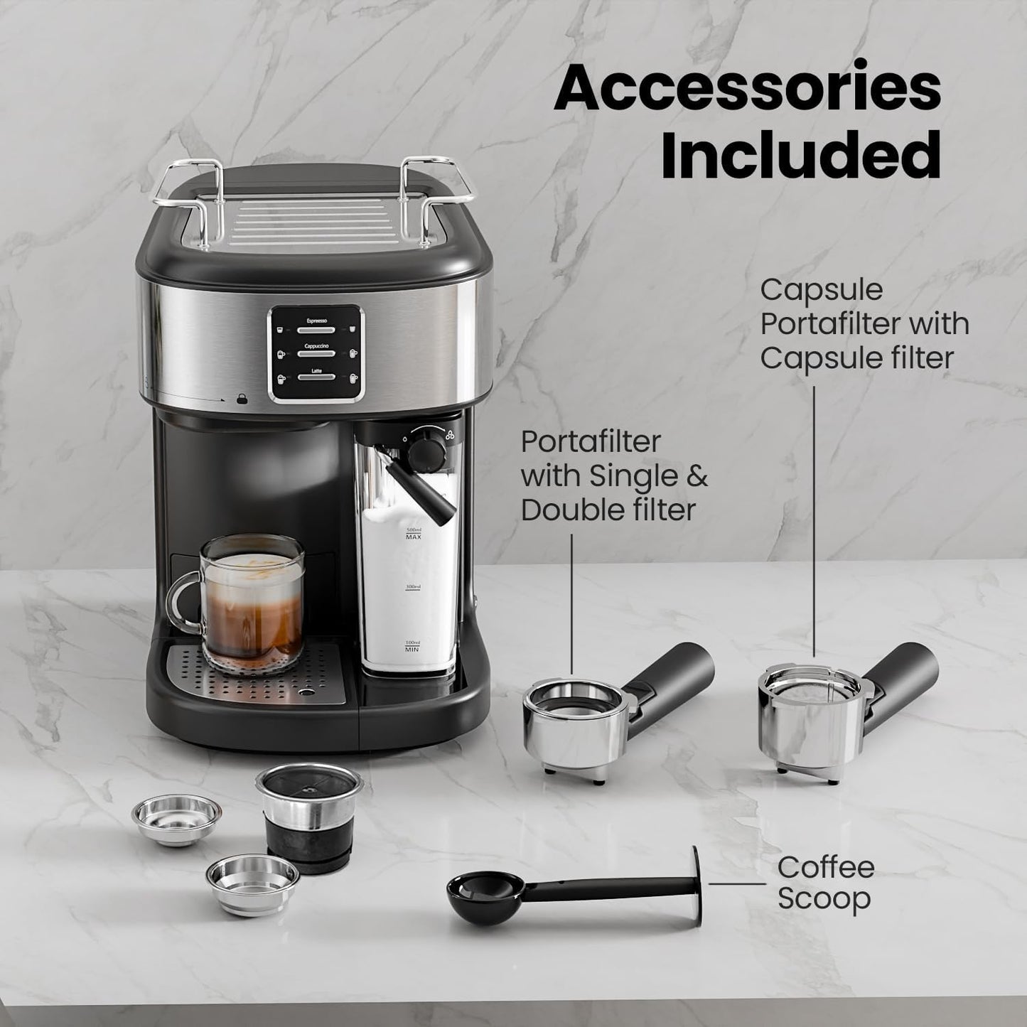 Kismile 3 in 1 Professional Espresso Maker with Dual Heating System & Capsule Compatible
