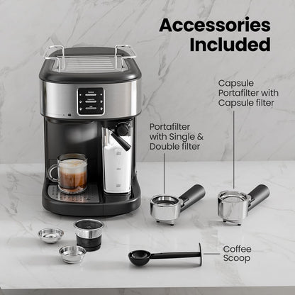 Kismile 3 in 1 Professional Espresso Maker with Dual Heating System & Capsule Compatible