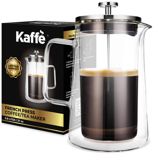 Kaffe Glass French Press Coffee Maker KF1010, 800ml Borosilicate Glass
