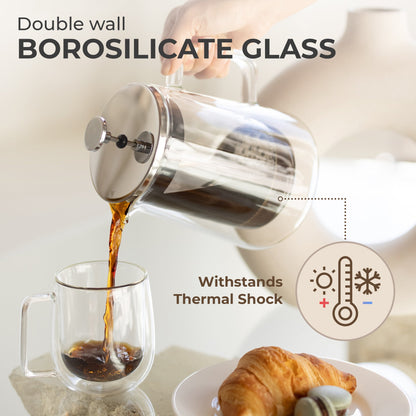 Kaffe Glass French Press Coffee Maker KF1010, 800ml Borosilicate Glass