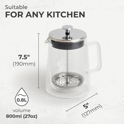 Kaffe Glass French Press Coffee Maker KF1010, 800ml Borosilicate Glass