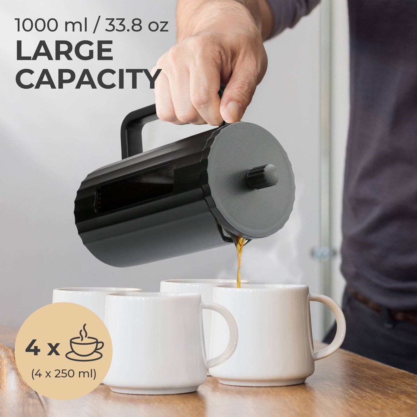 Kaffe Glass French Press Coffee Maker 800ml, Durable & Easy to Use, KF1111