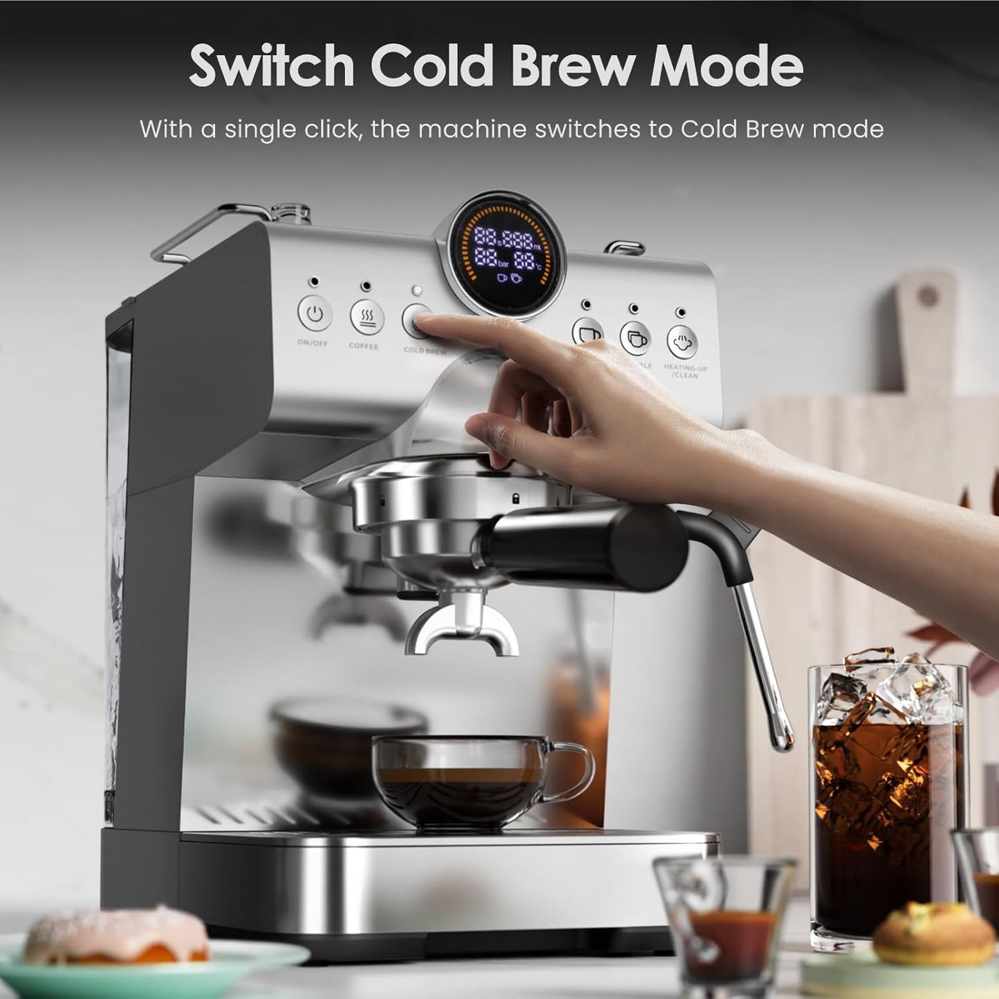 Kismile 2-in-1 Espresso & Cold Brew Coffee Machine with Milk Frother