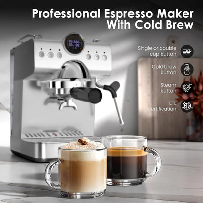 Kismile 2-in-1 Espresso & Cold Brew Coffee Machine with Milk Frother
